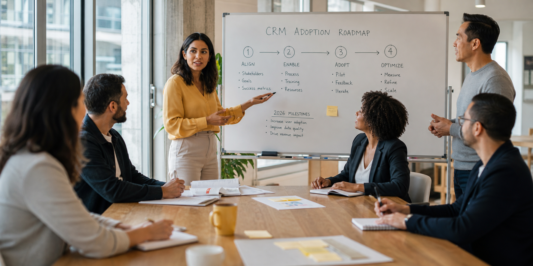 B2B Leadership Team Aligning CRM Adoption in Professional Office