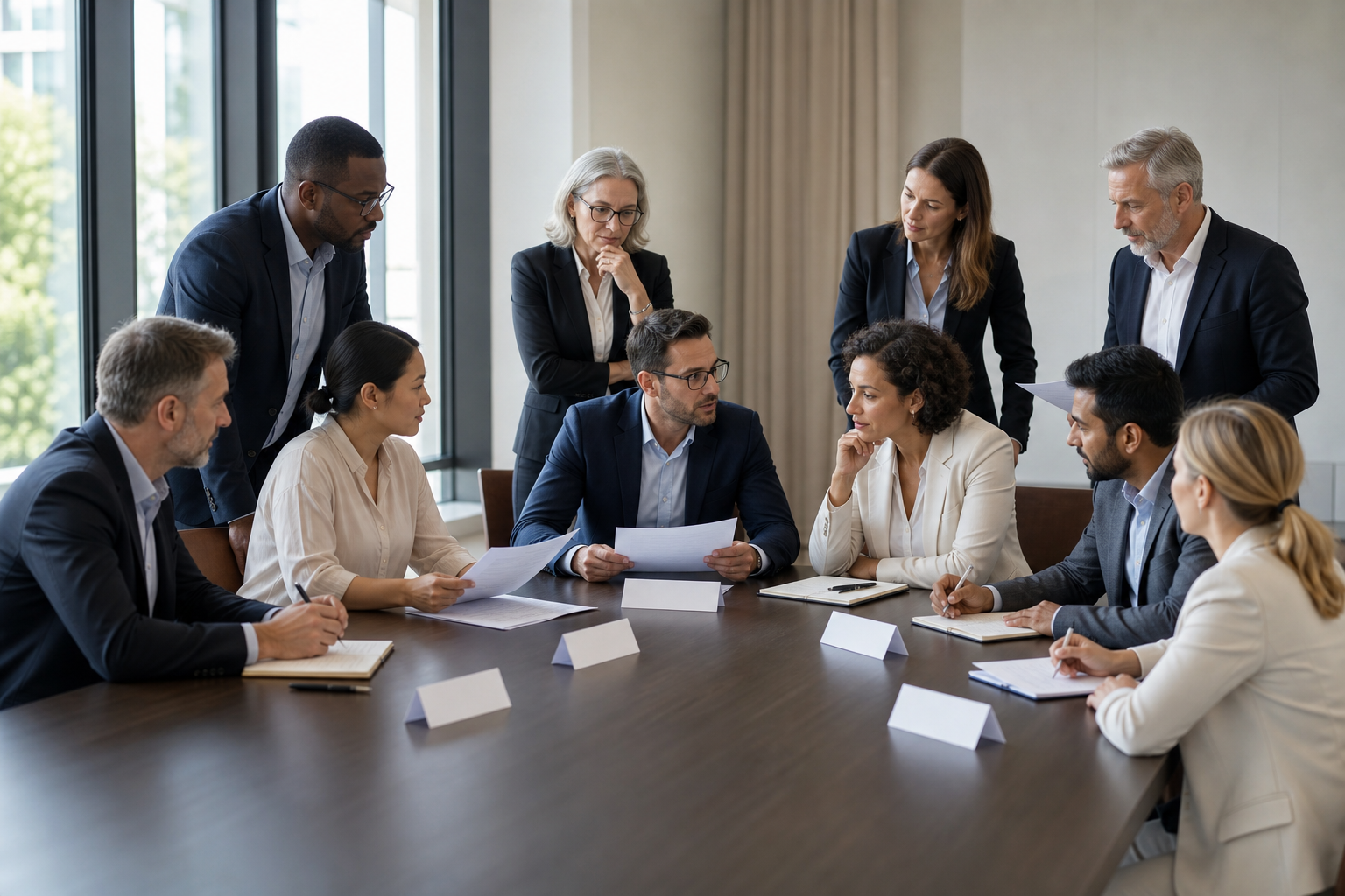 Business Professionals Collaborating in Bright Conference Room