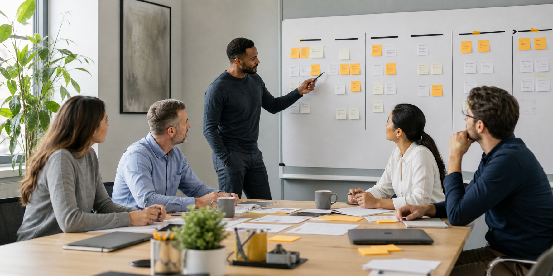 CRM Roadmap Planning with Stakeholders in Warm Tones