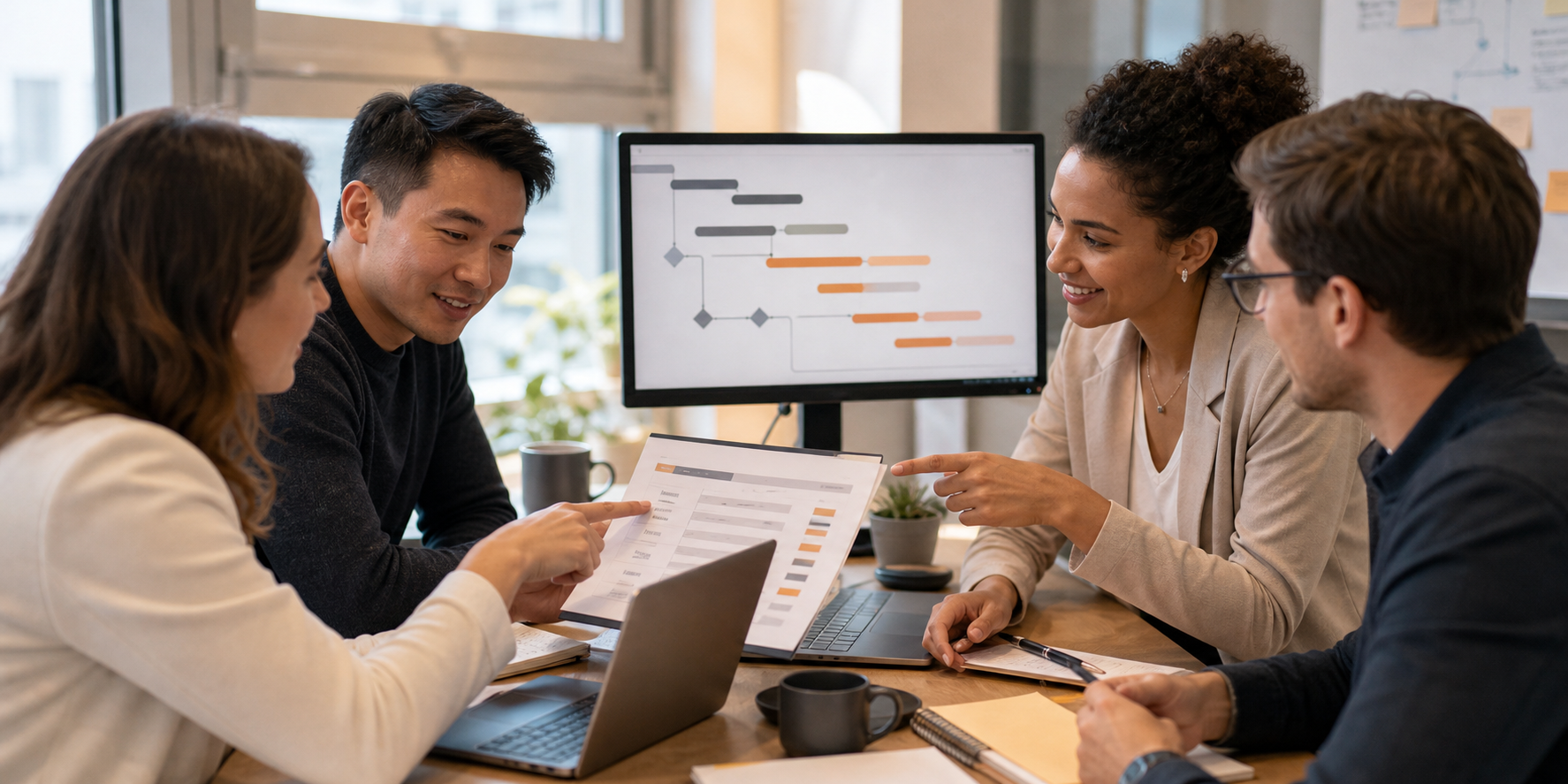 Collaborative Sales Team Reviewing Onboarding Checklist