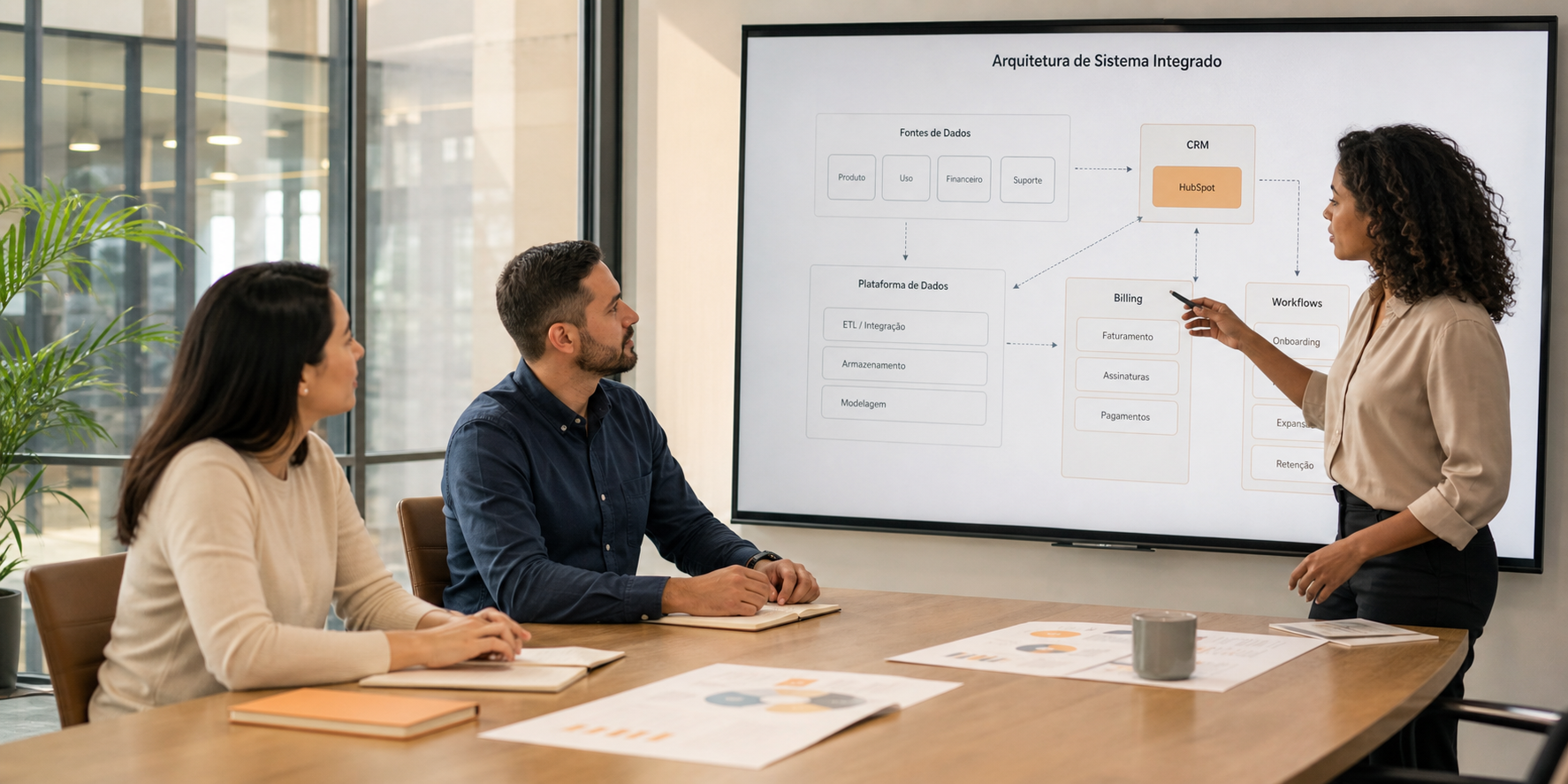 Corporate Leaders Analyzing Data Architecture in Modern SaaS Environment