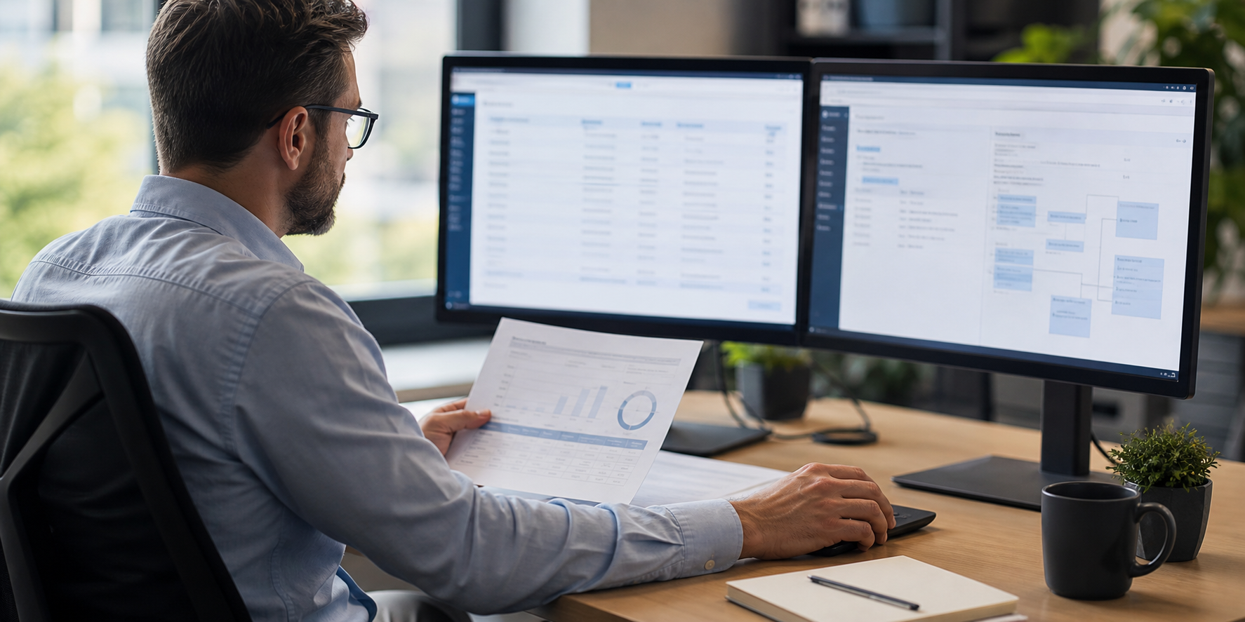 Crm Specialist Reviewing Customer Records At Desk