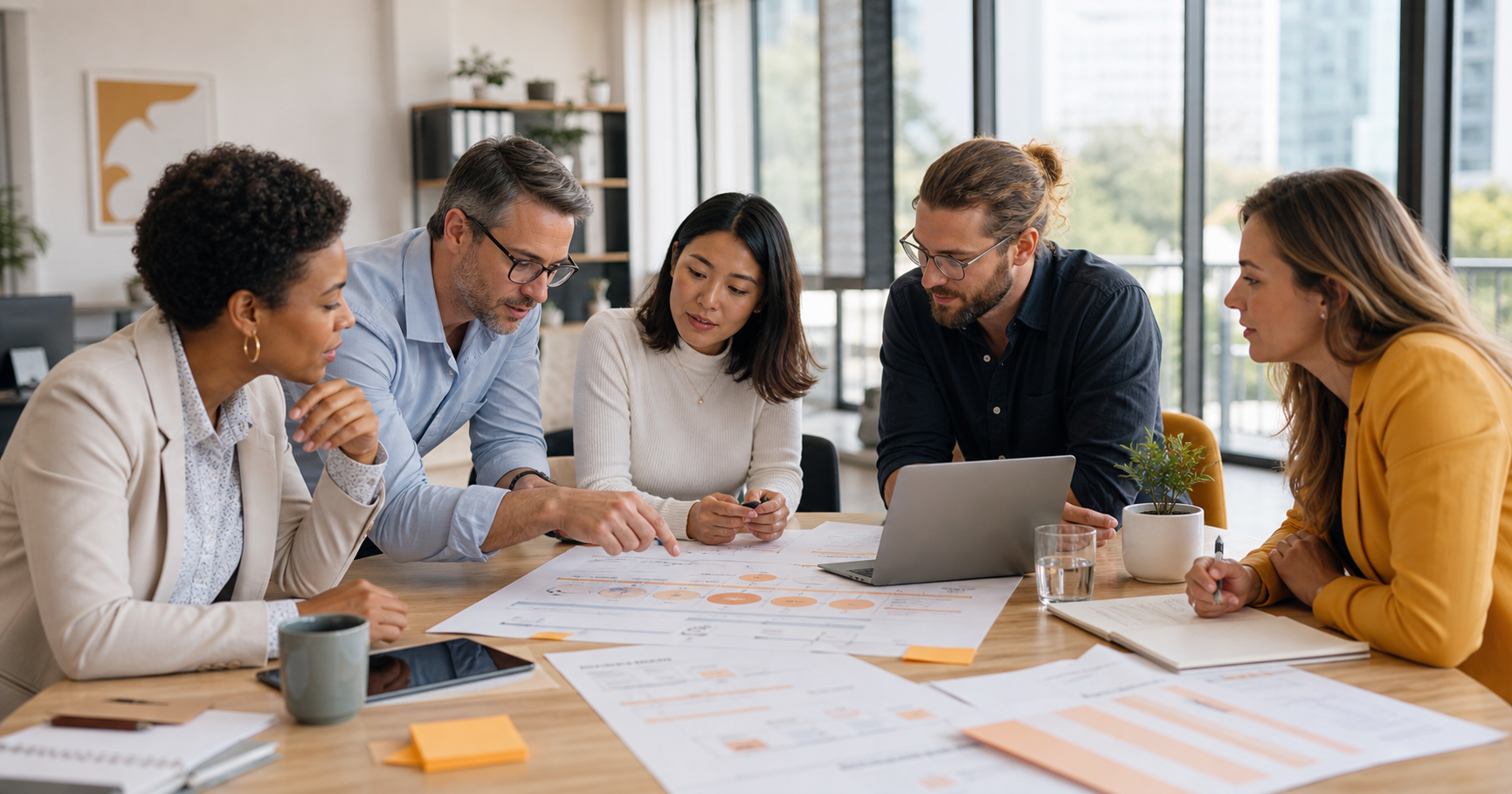 Cross Functional Team Reviewing CRM Adoption Roadmap