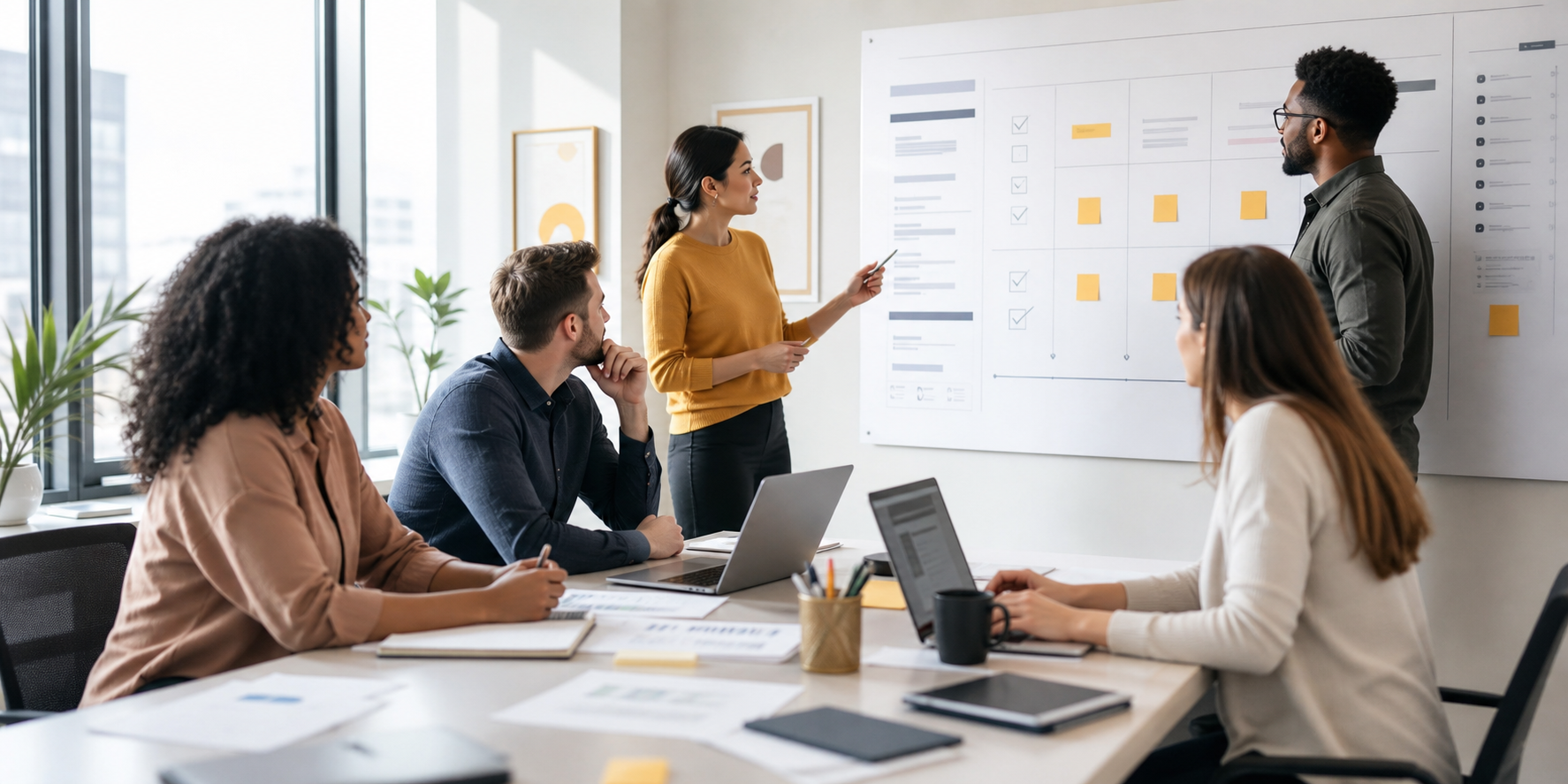 CrossFunctional Team Reviewing CRM Migration Steps at Office