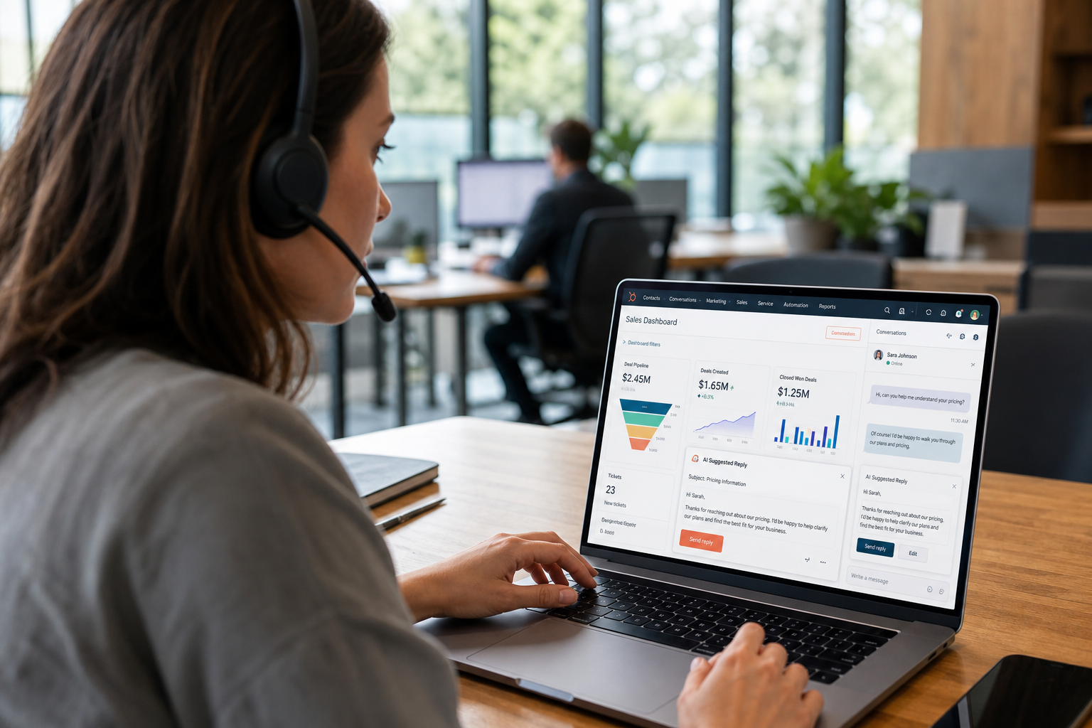 Customer Support Agent Interacting with HubSpot Dashboard