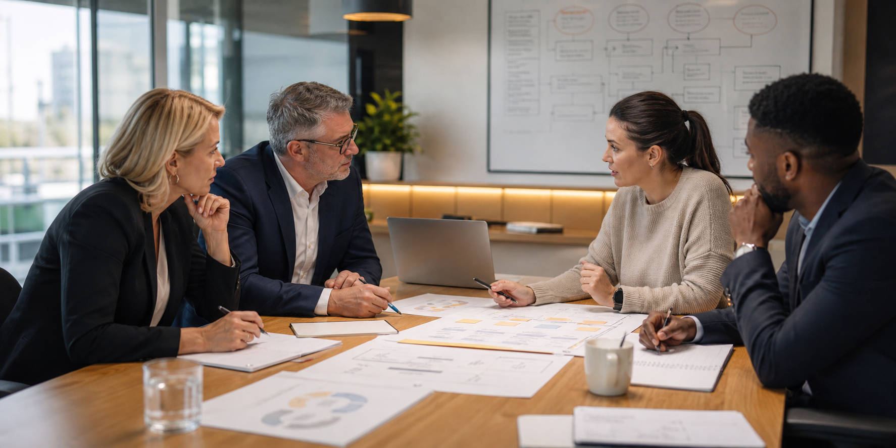Executive Leaders Compare Revenue Strategies in Modern Office