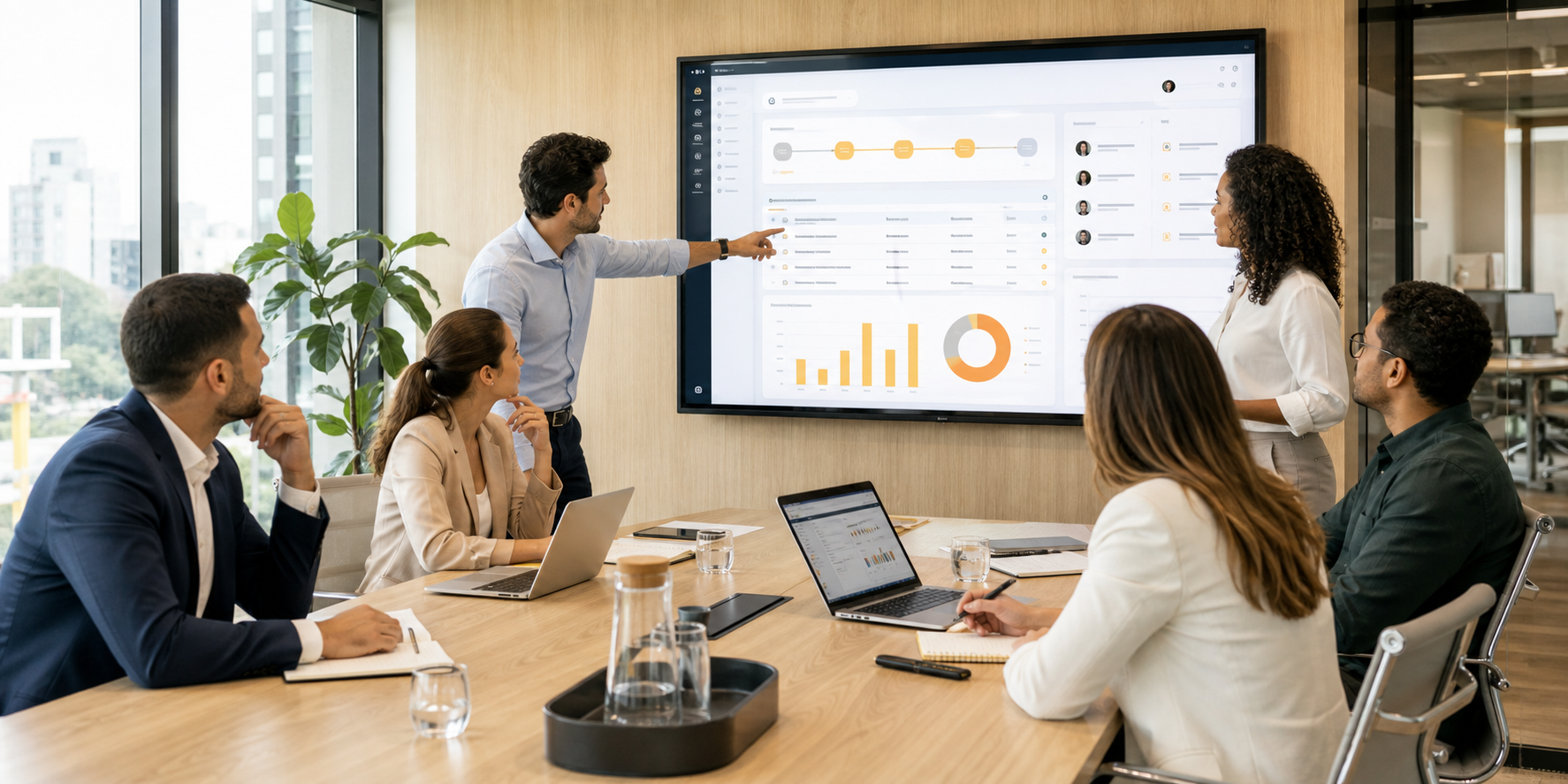 Executive Team Analyzing CRM in Modern Corporate Setting