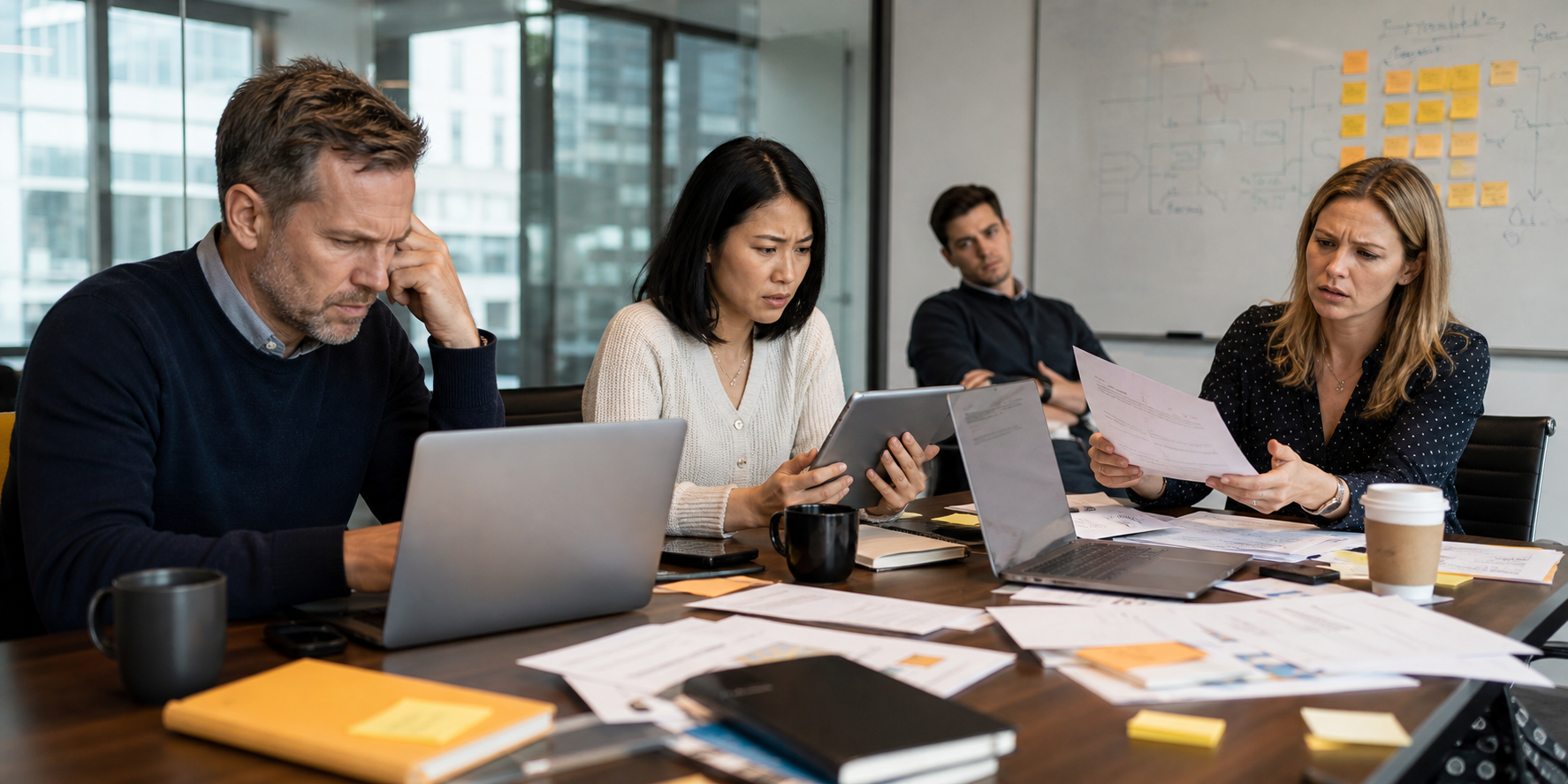 Executive Team Navigating CRM Chaos in Modern Office