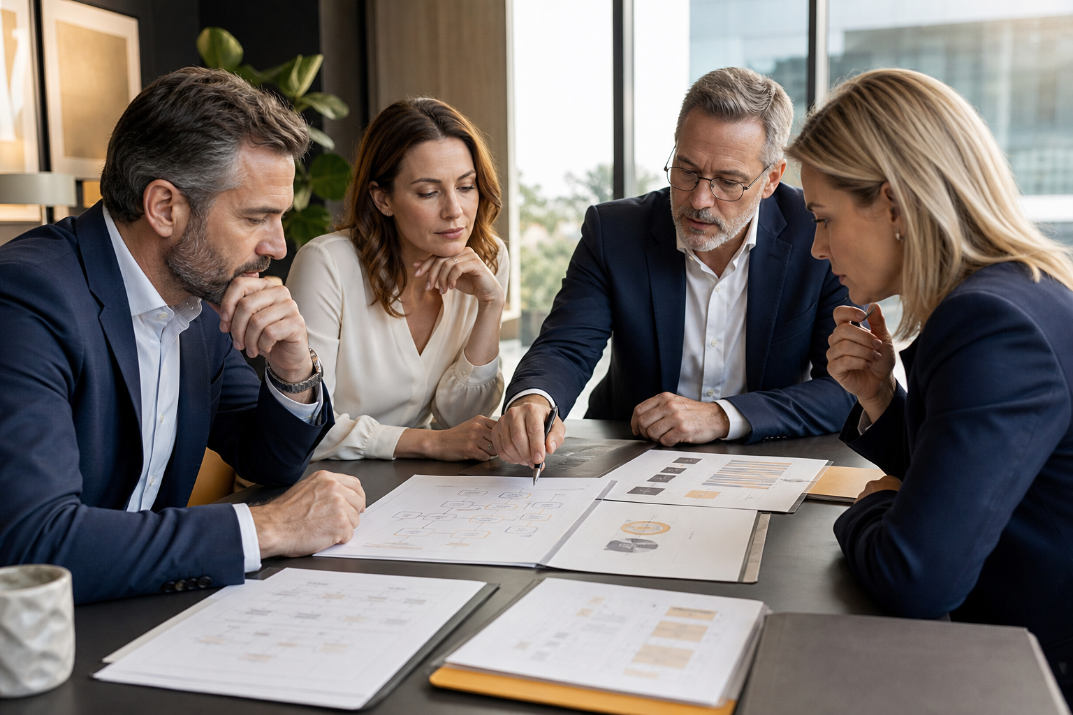 Executive Team Reviewing Cybersecurity Consultancy Proposal