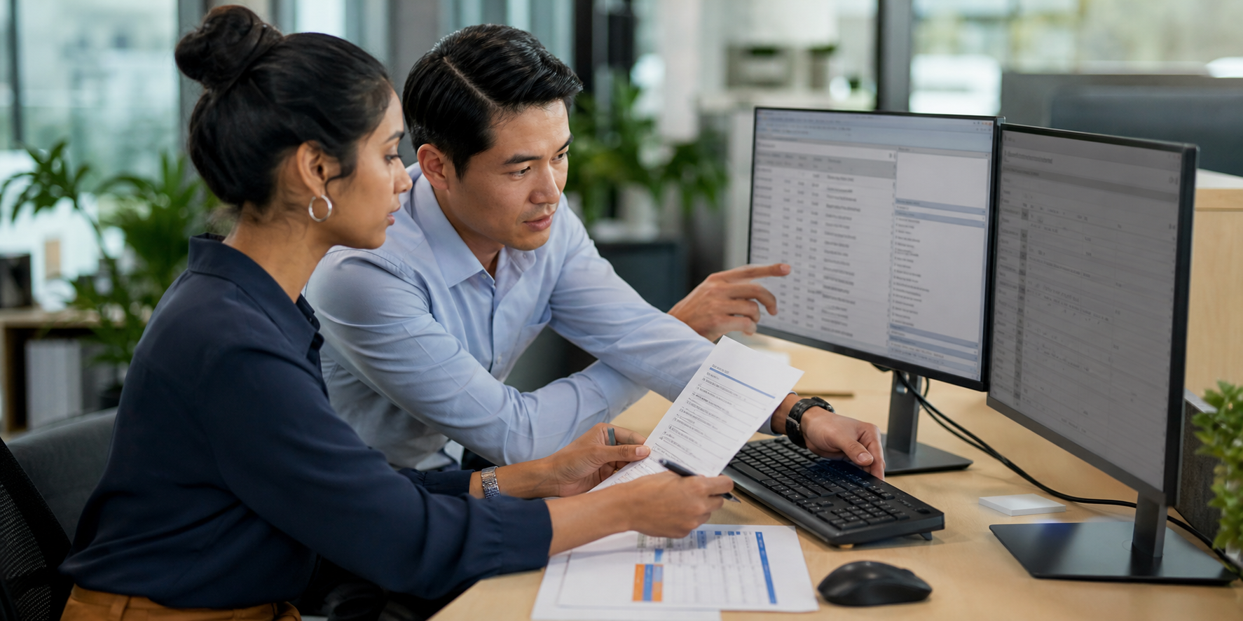 Finance Specialists Reviewing Customer Records At Office