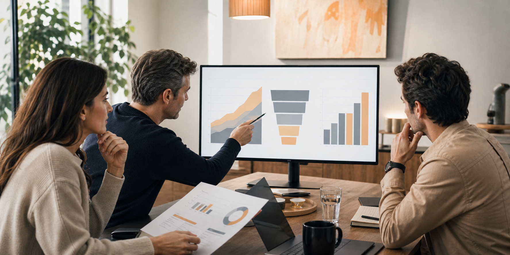 Finance Team Reviewing Revenue Charts In Modern Meeting Room