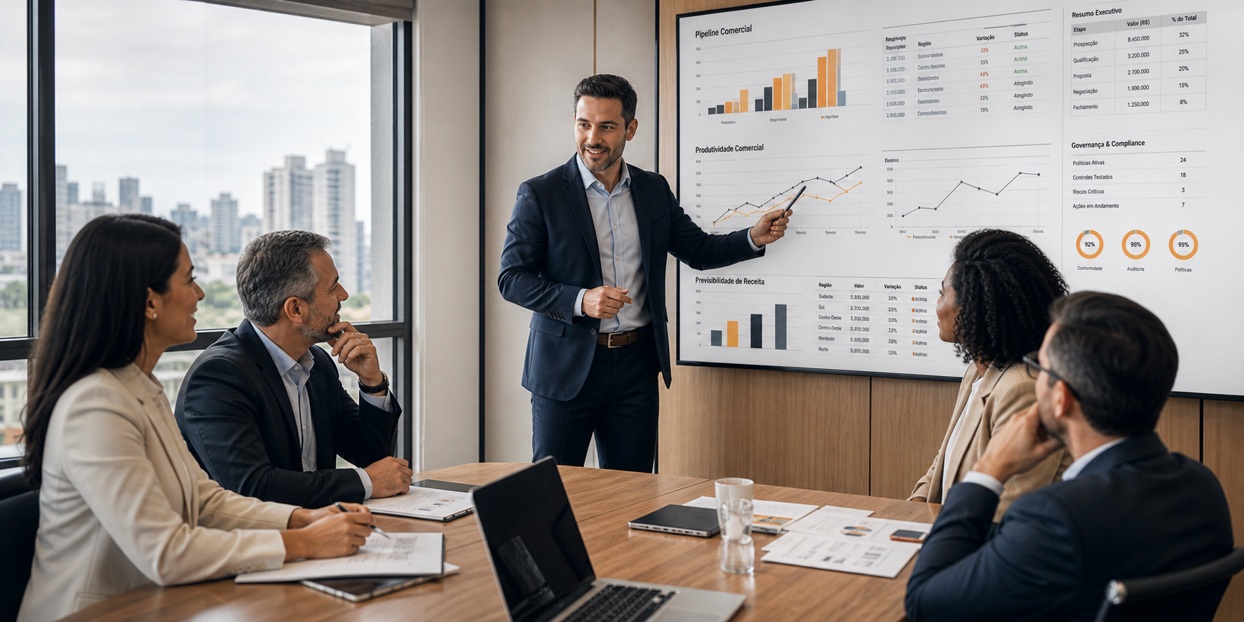 Fintech Executives Analyzing Data with CRM and Revenue Operations