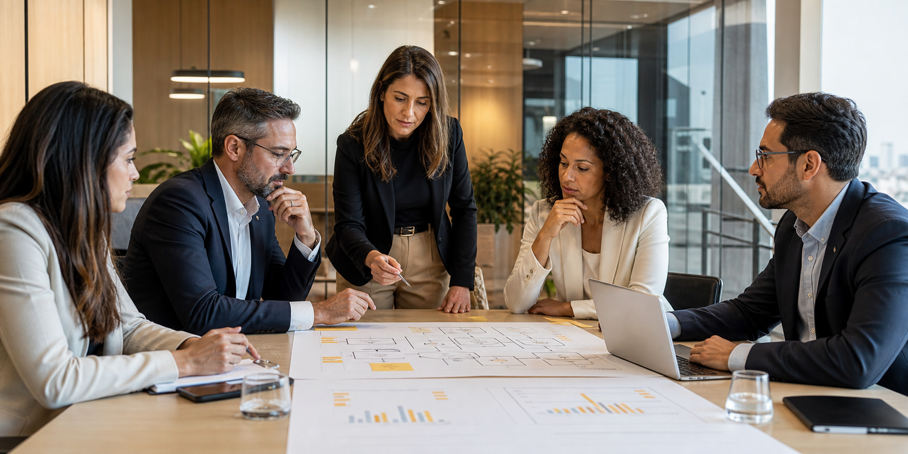 Fintech Leaders Analyzing Data in Corporate Setting