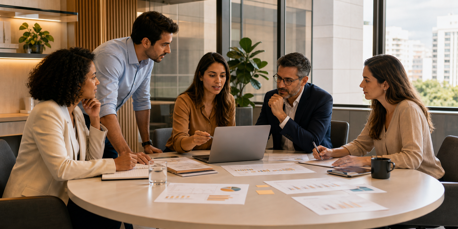 Fintech Leaders Analyzing Financial Metrics in Corporate Setting