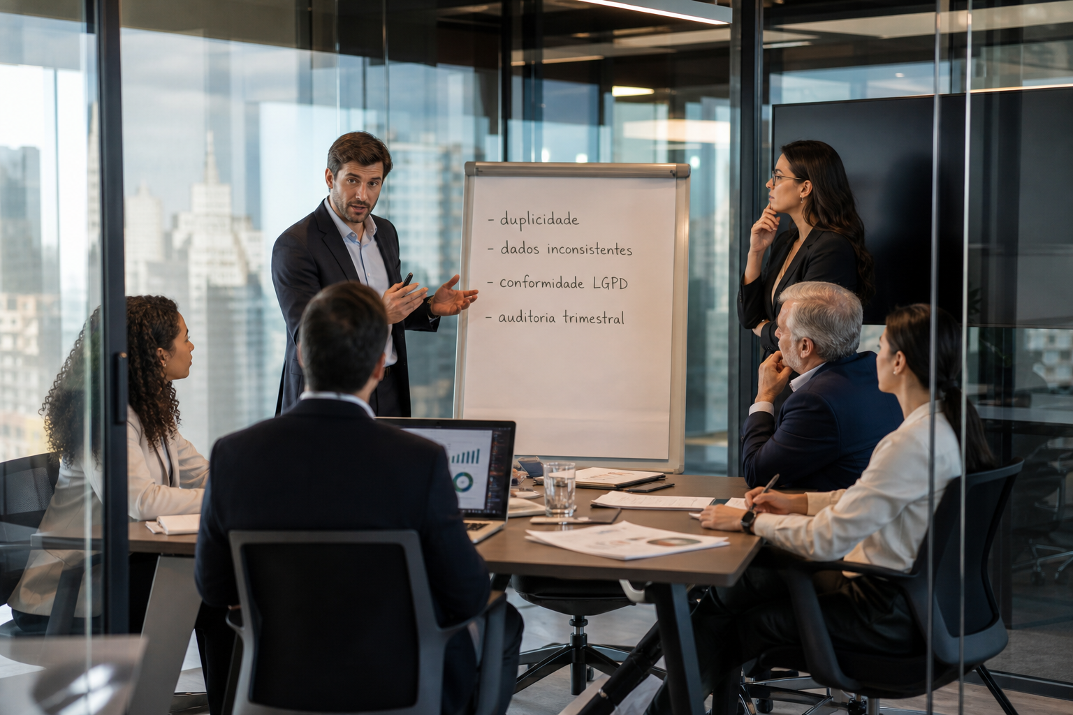 Fintech Leaders in Glass Room Discussing Risk Topics