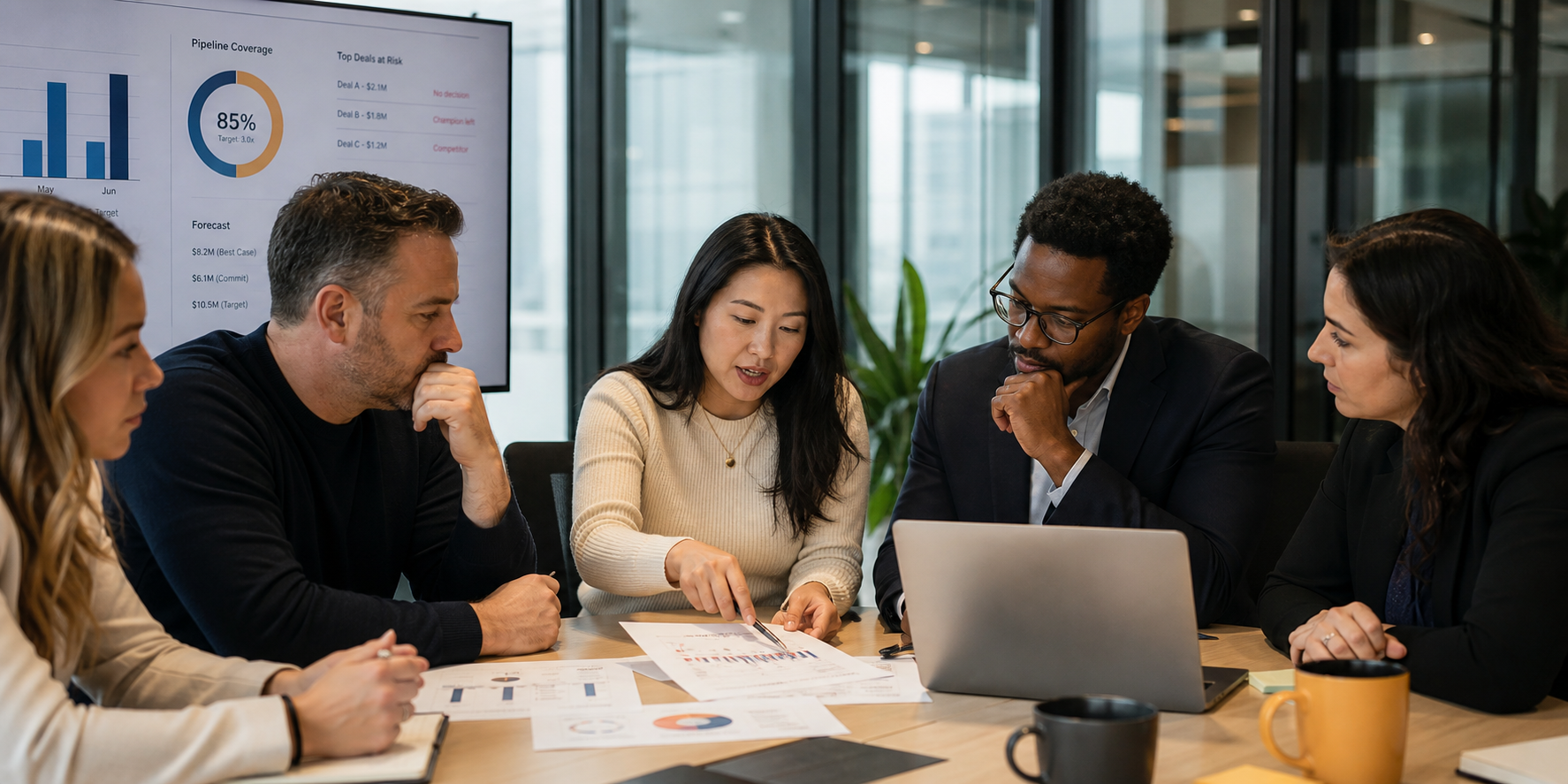 Leaders Discussing Forecast Missures in Boardroom