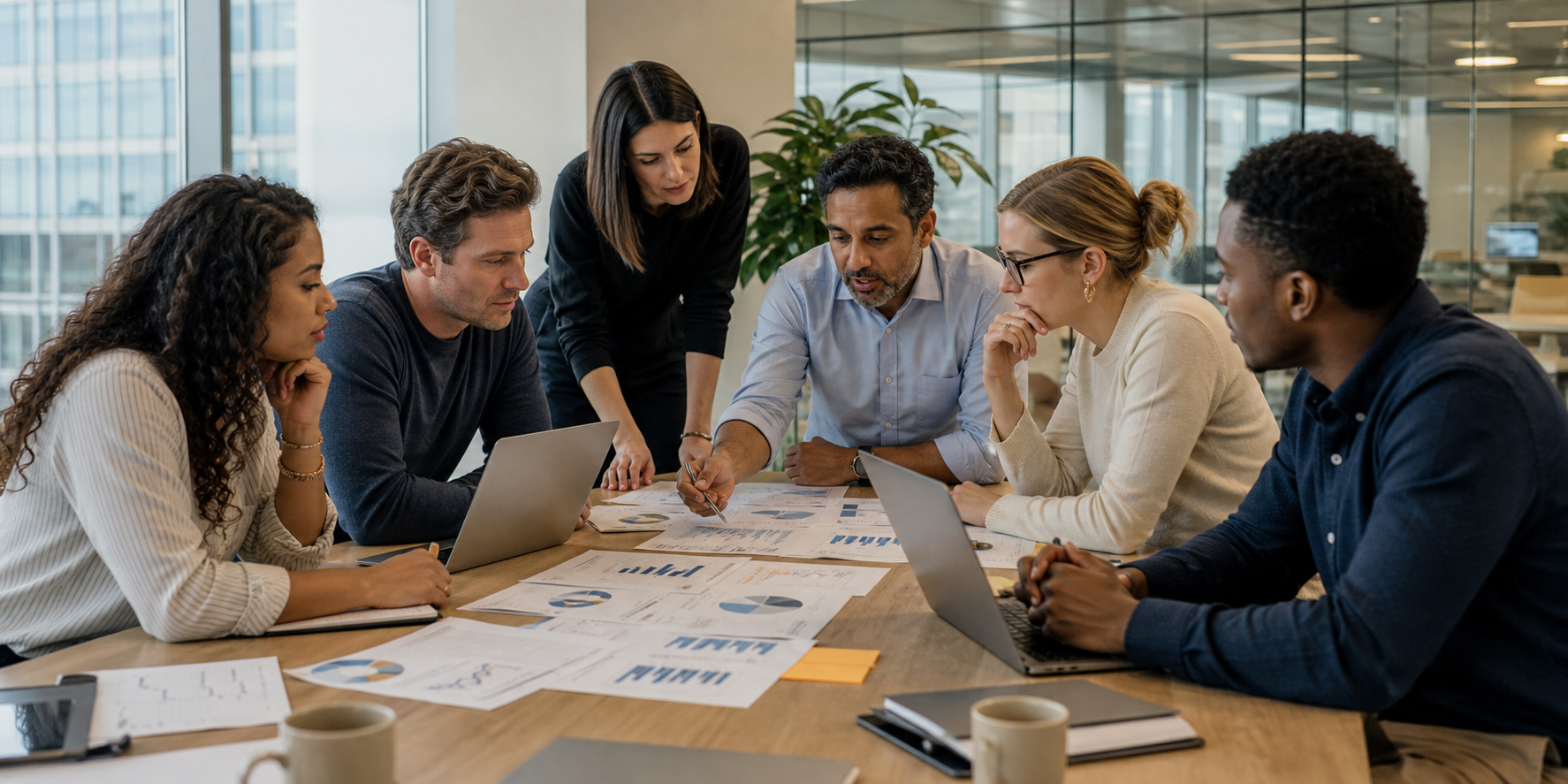 Leaders Discussing Lead Quality and Pipeline Efficiency in Modern Office