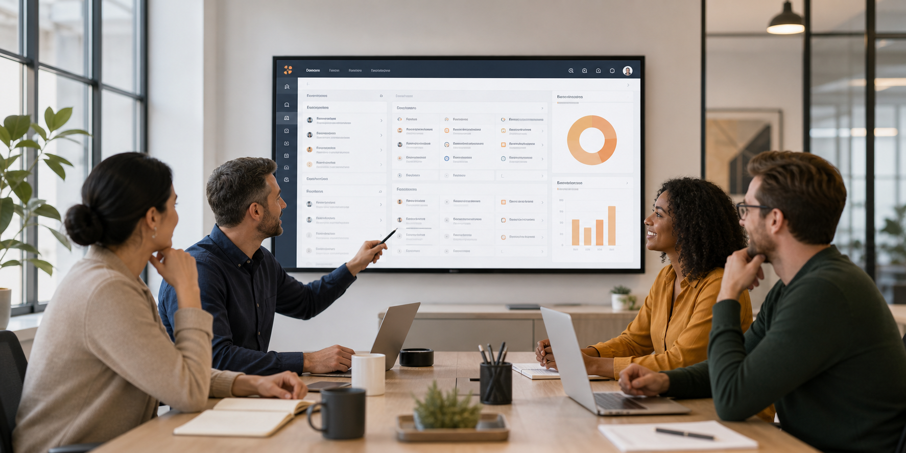 Leaders Reviewing AI Agents in CRM Office
