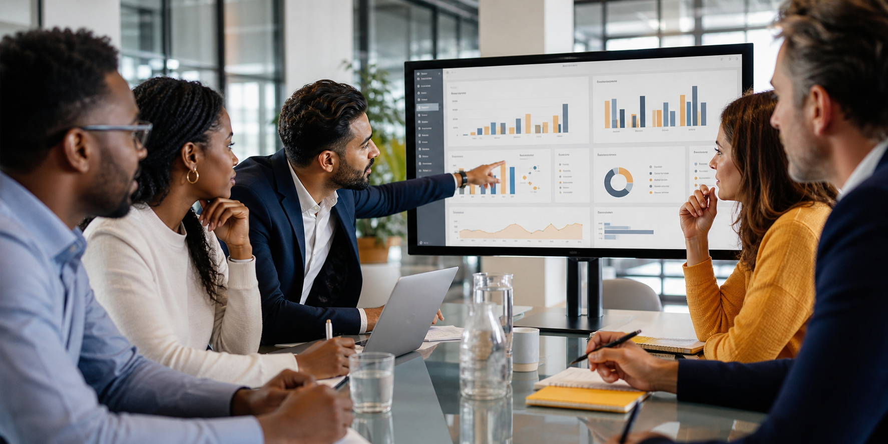 Leadership Team Analyzing Data in Modern Office