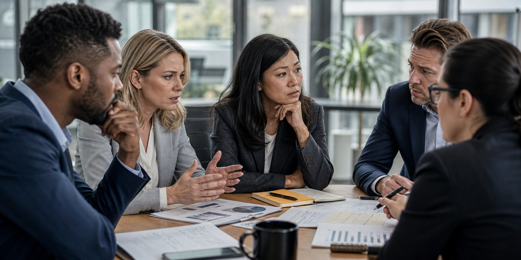 Leadership Team in Tense Handoff Meeting