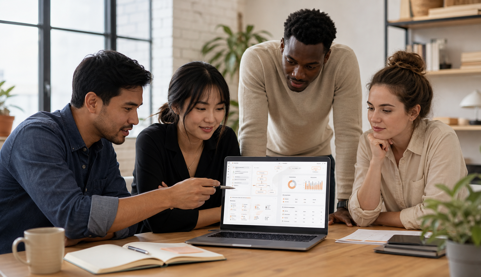 Modern Business Team Collaborating in Bright Office