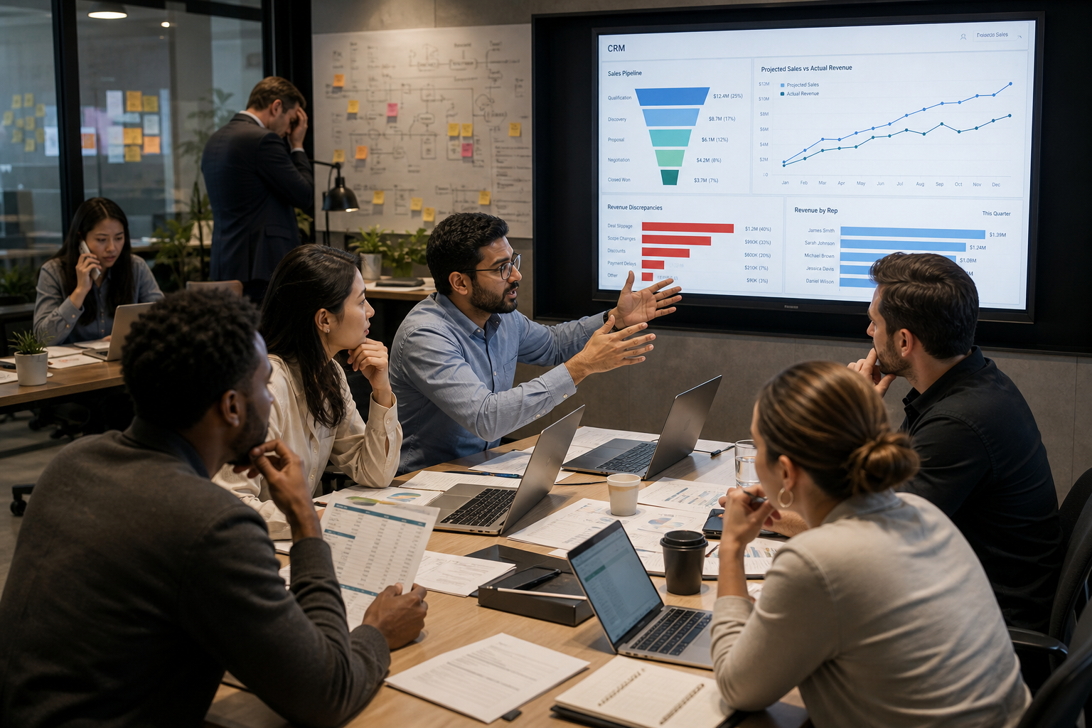 Office Team Discussing Sales Dashboard