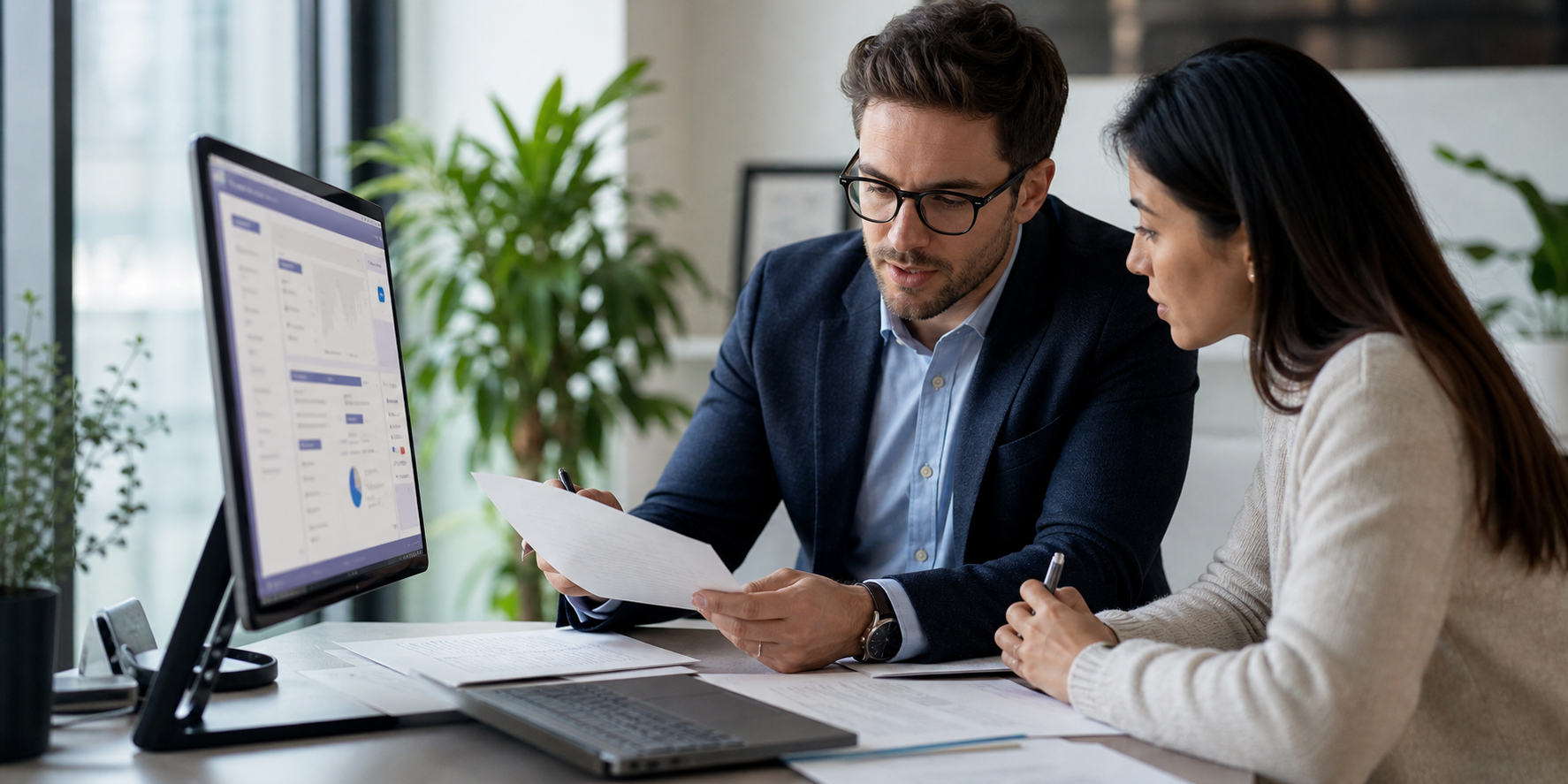 RevOps Consultant Reviewing Client Contract at Desk
