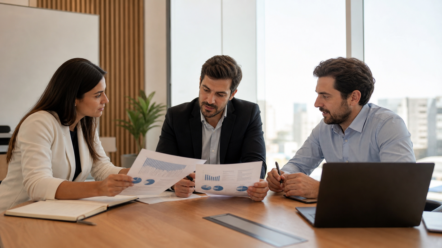RevOps Consultants Reviewing Reports in Modern Brazilian Office