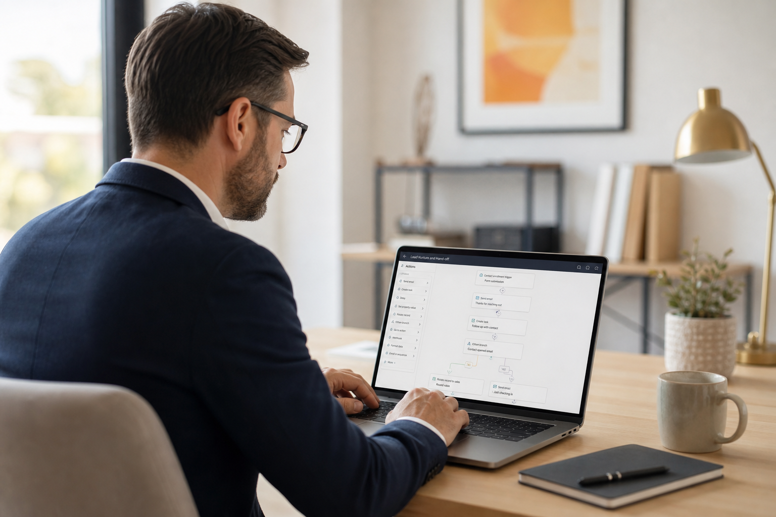 RevOps Professional Reviewing Workflow Automation on Laptop