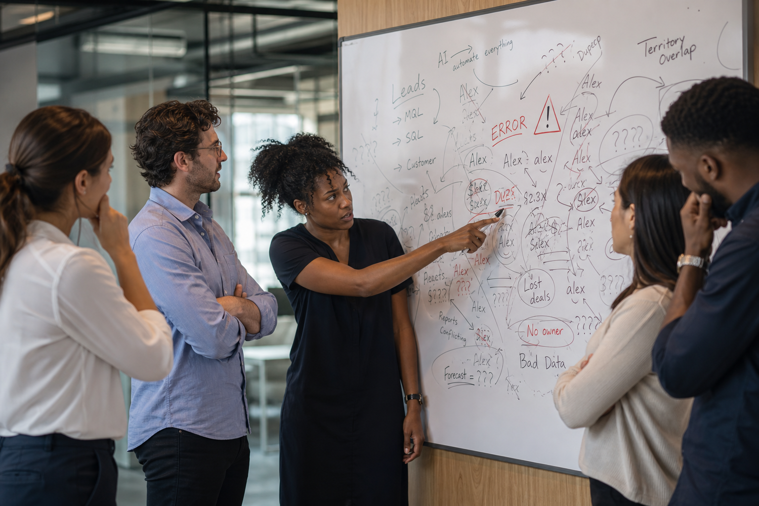 RevOps Team Amid Chaotic Whiteboard Chaos