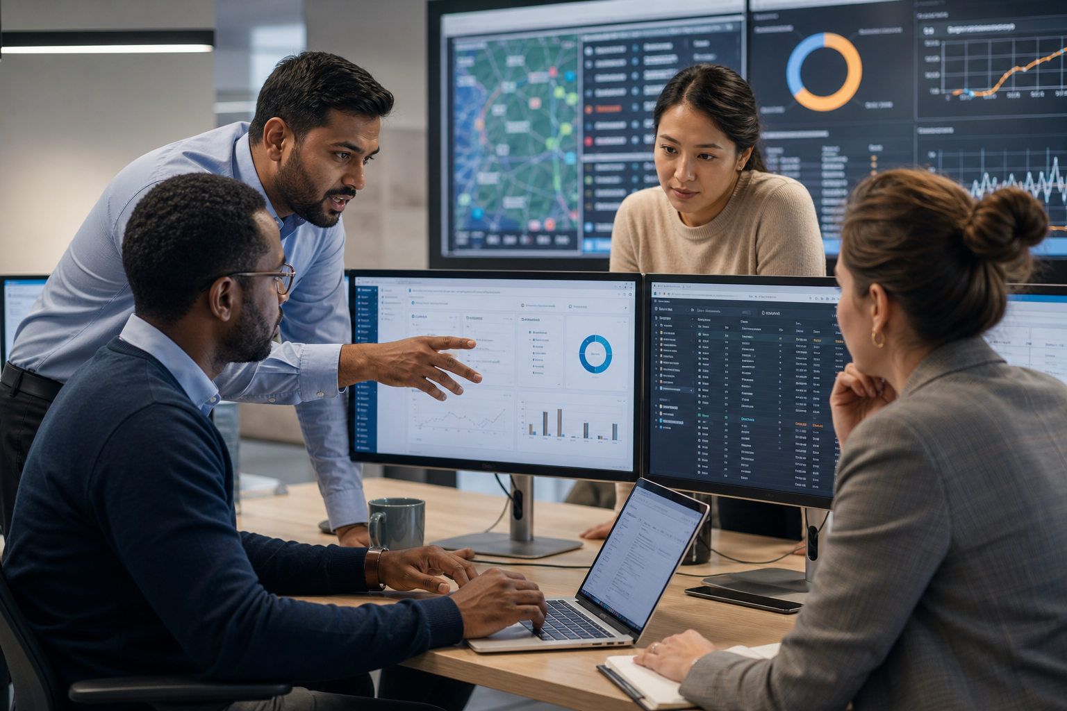 RevOps Team Analyzing CRM Data In Modern Office