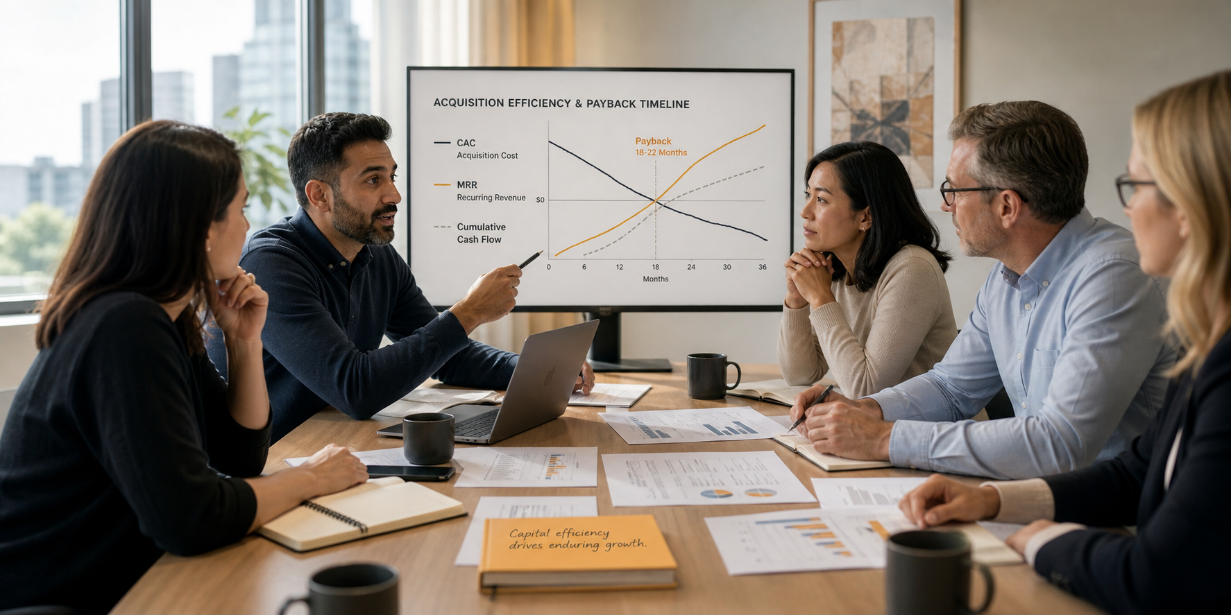 Revenue Leaders Analyzing Capital Efficiency in Corporate Setting