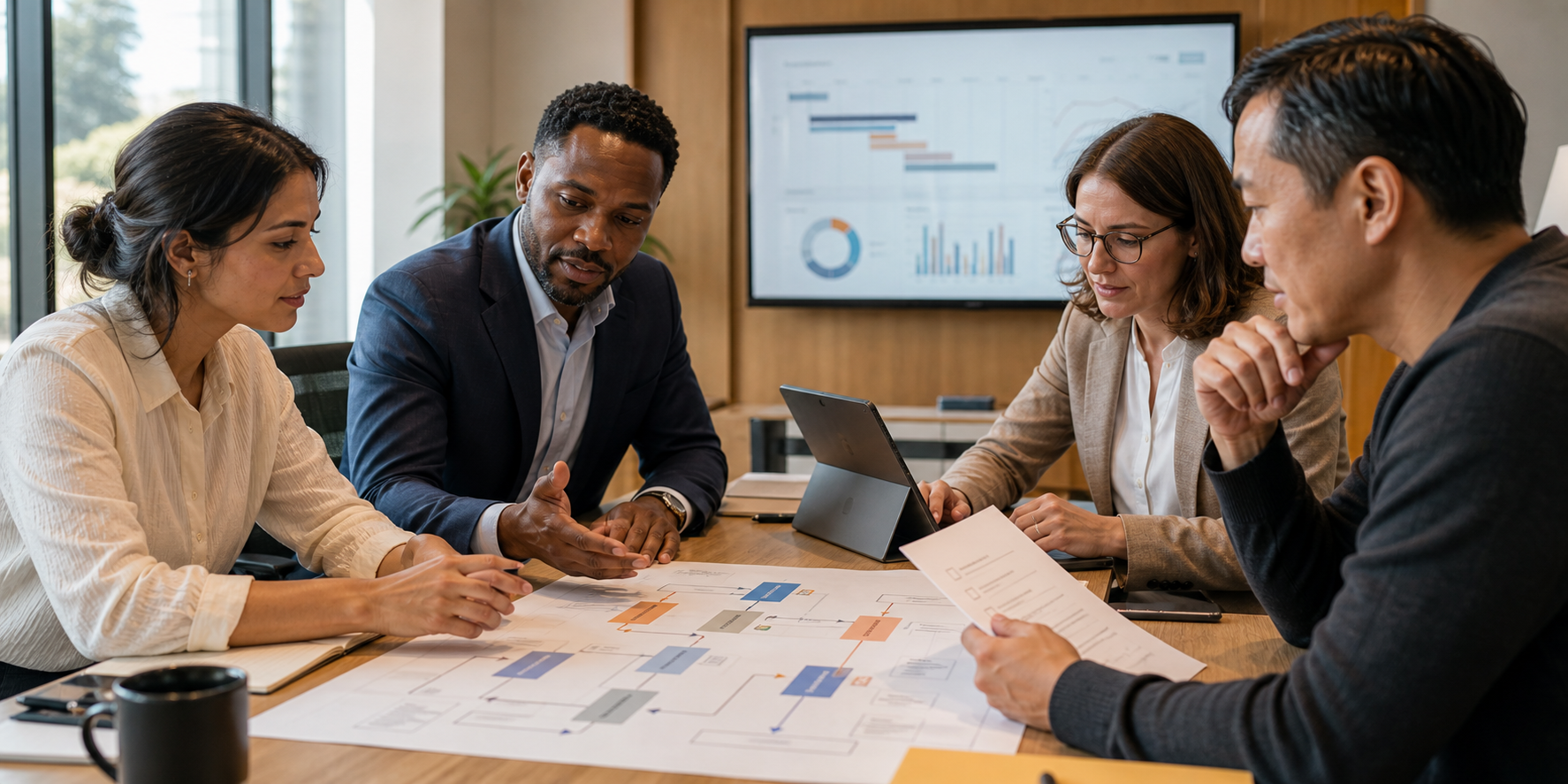 Revenue Ops Team Reviewing CRM Data at Conference Table