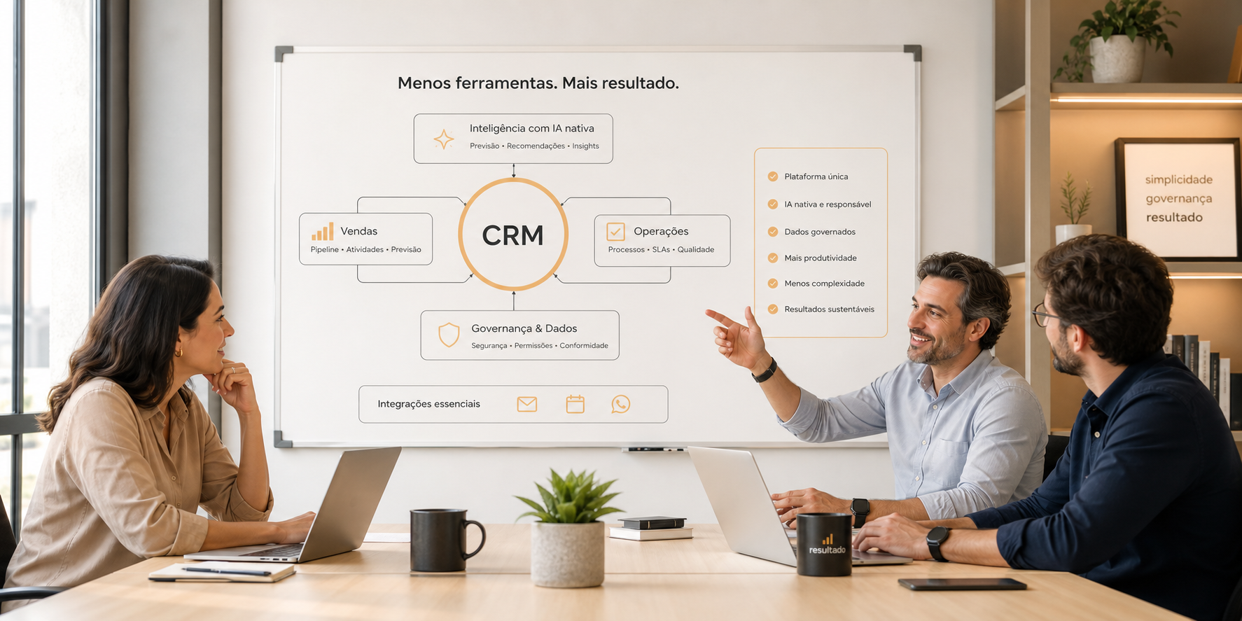 SaaS Leaders Reviewing Integrated AI Stack in Warm Neutrals