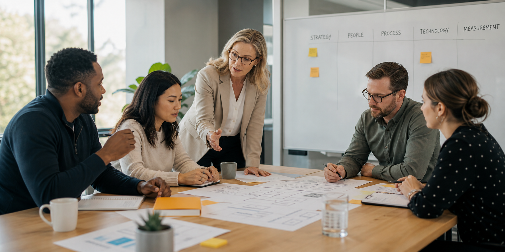 SaaS Team Collaborating on AI Deployment Framework