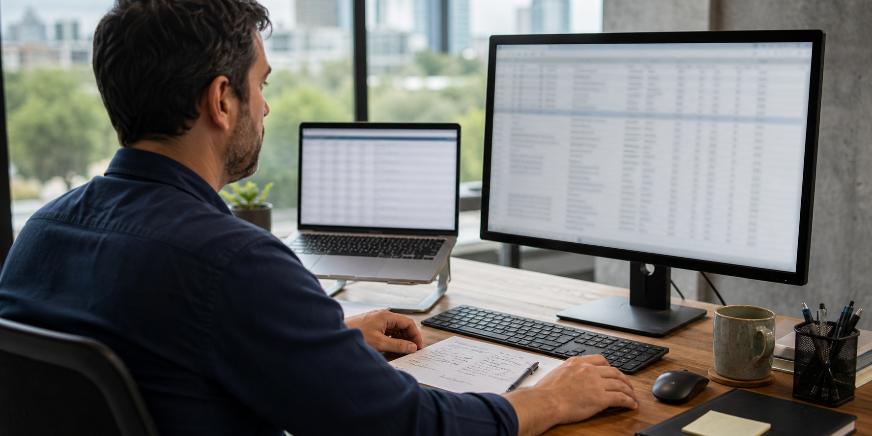 Sales Manager Reviewing Data Spreadheets