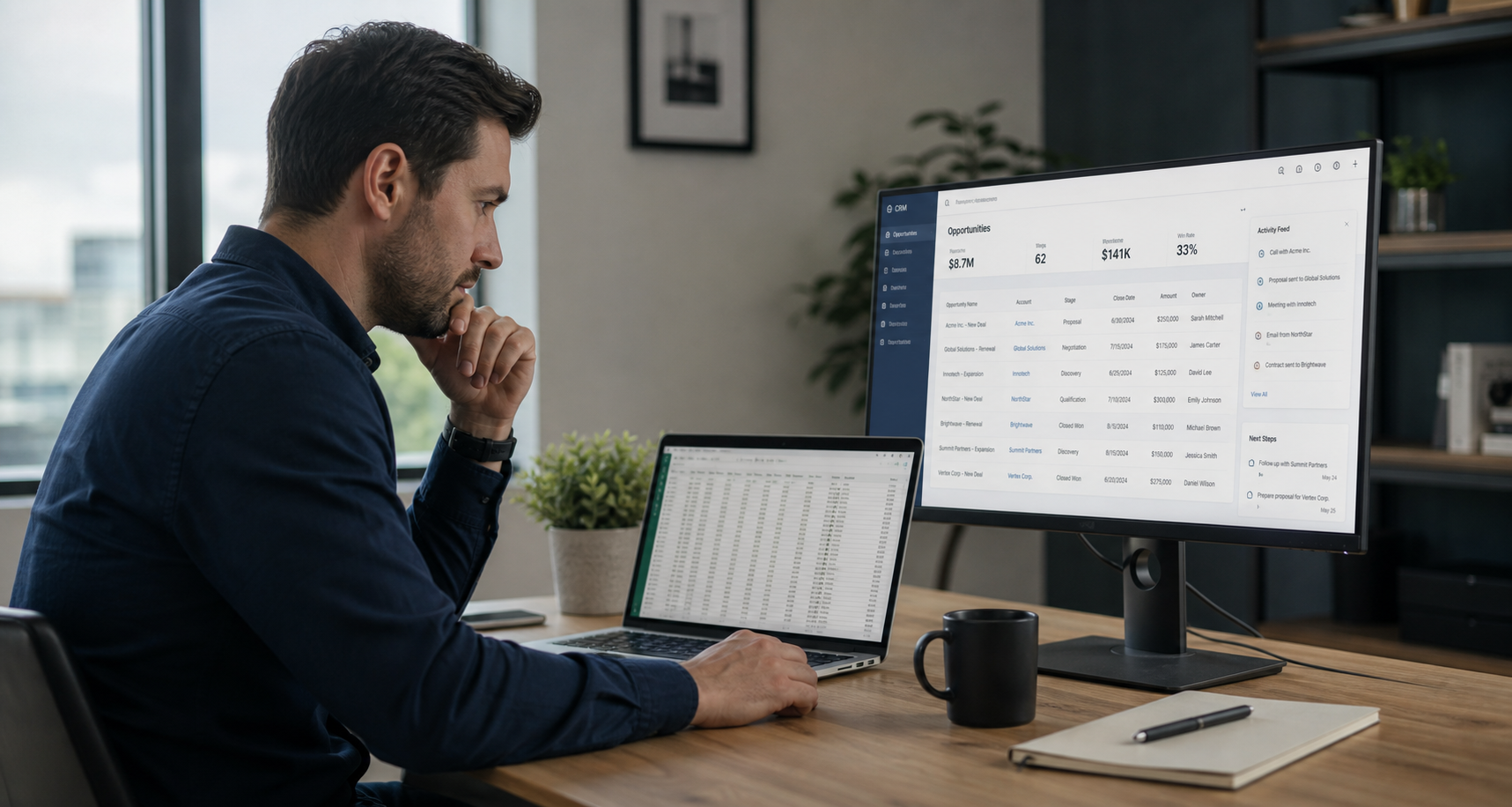 Sales Professional Analyzing Spreadsheet on Laptop