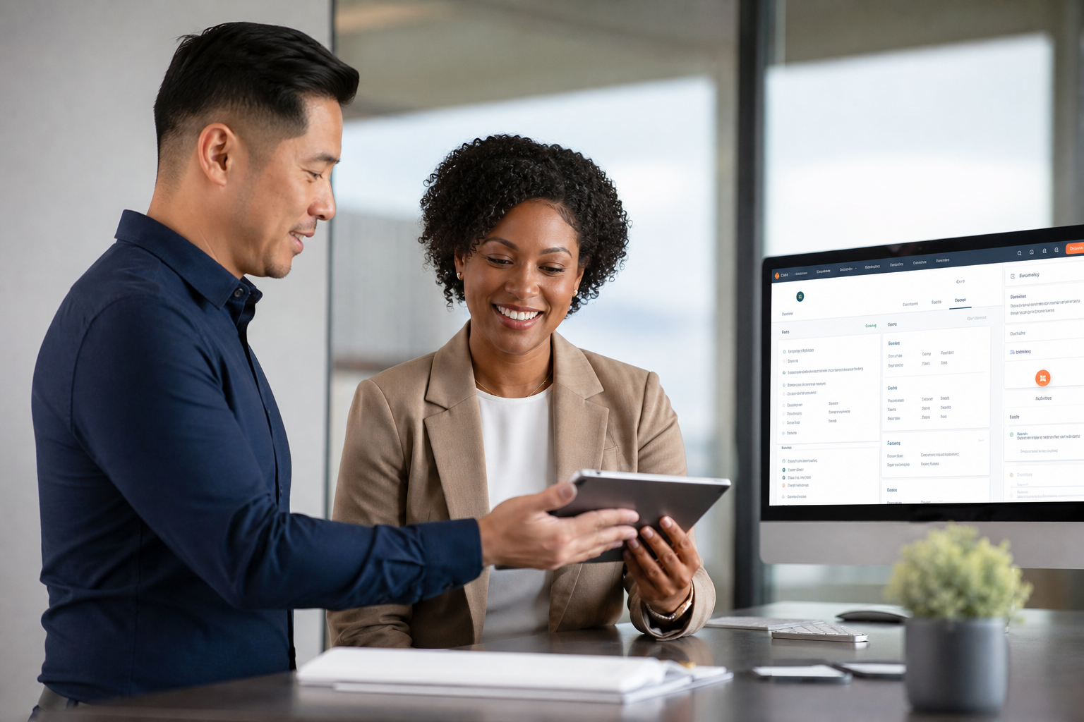 Sales Professional Handing Documentation to Customer Support Team in Clean Offic
