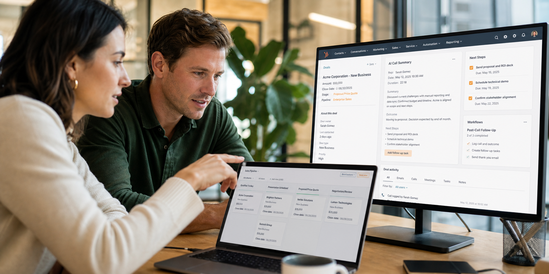 Sales Team Collaborating On HubSpot CRM Screens