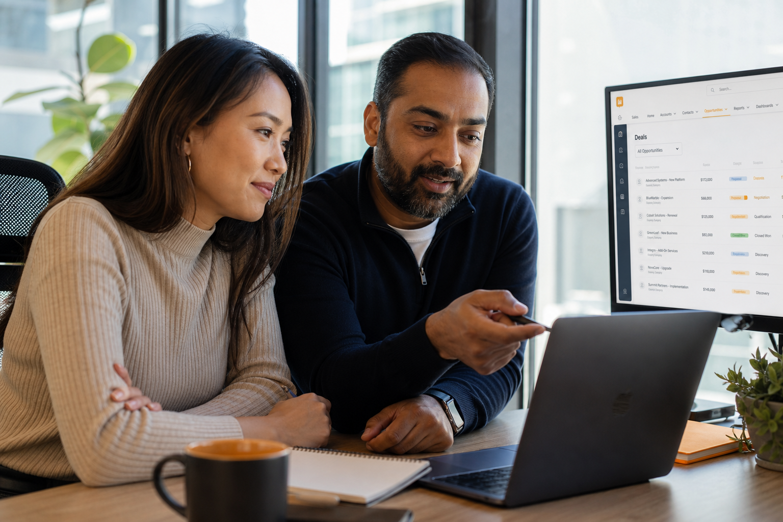 Sales Team Reviewing CRM Workspace Together