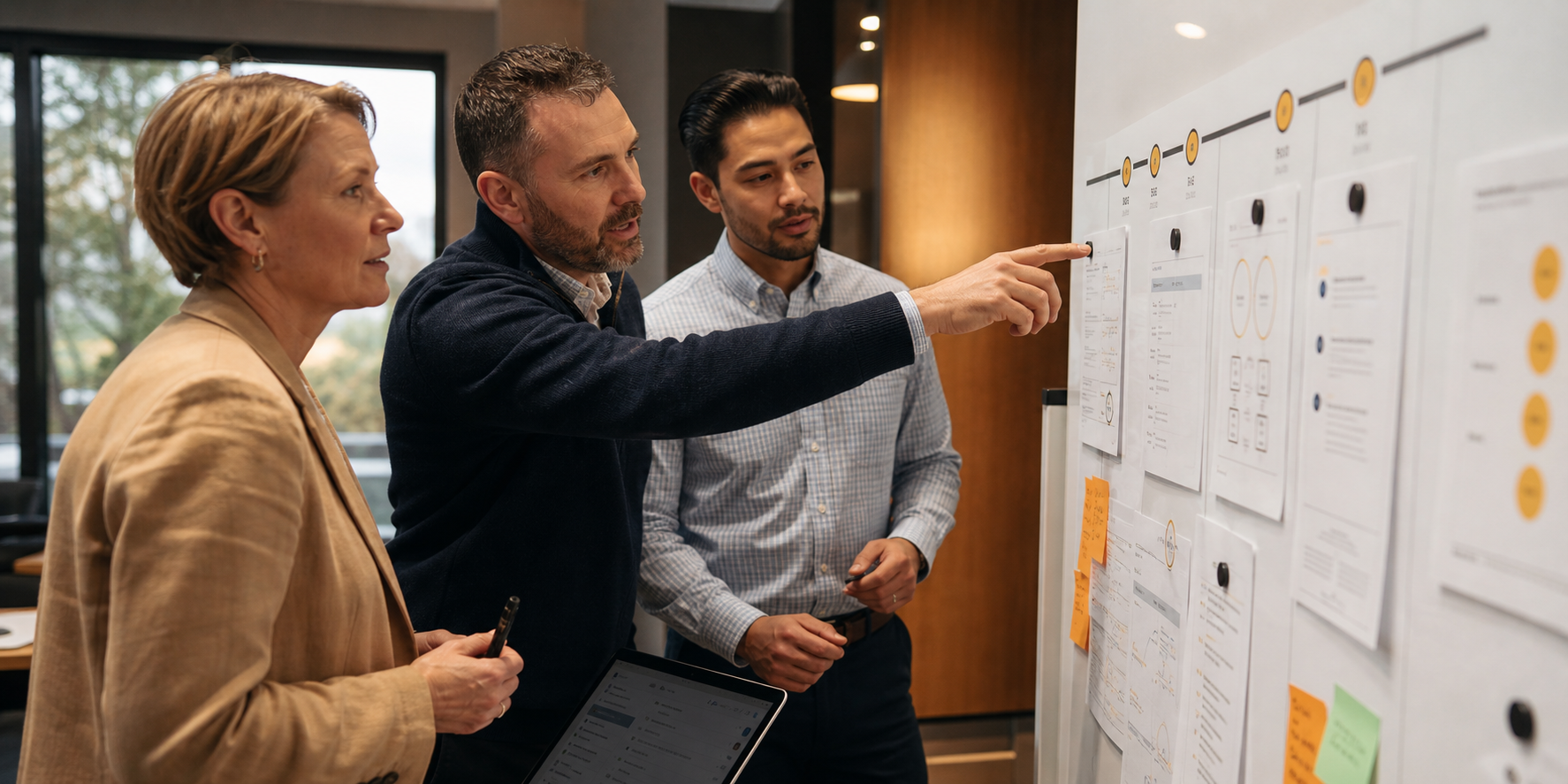 Sales Team Reviewing Customer Journey Board