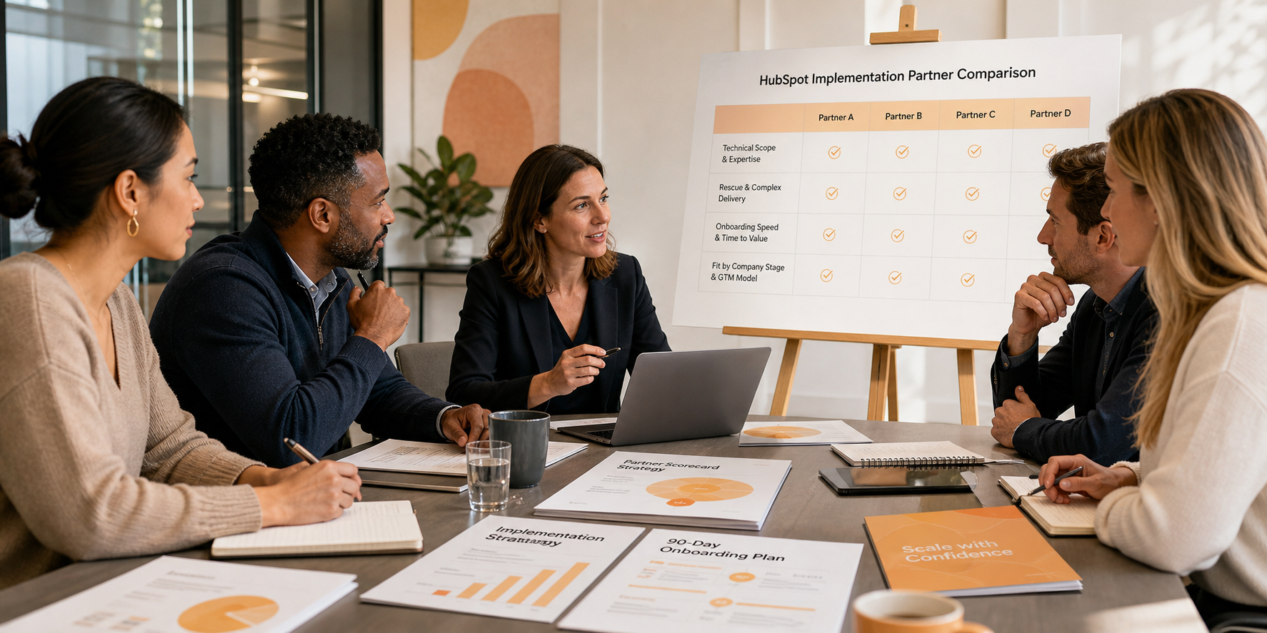 Startup Leadership Team Evaluating HubSpot Partners for B2B Growth