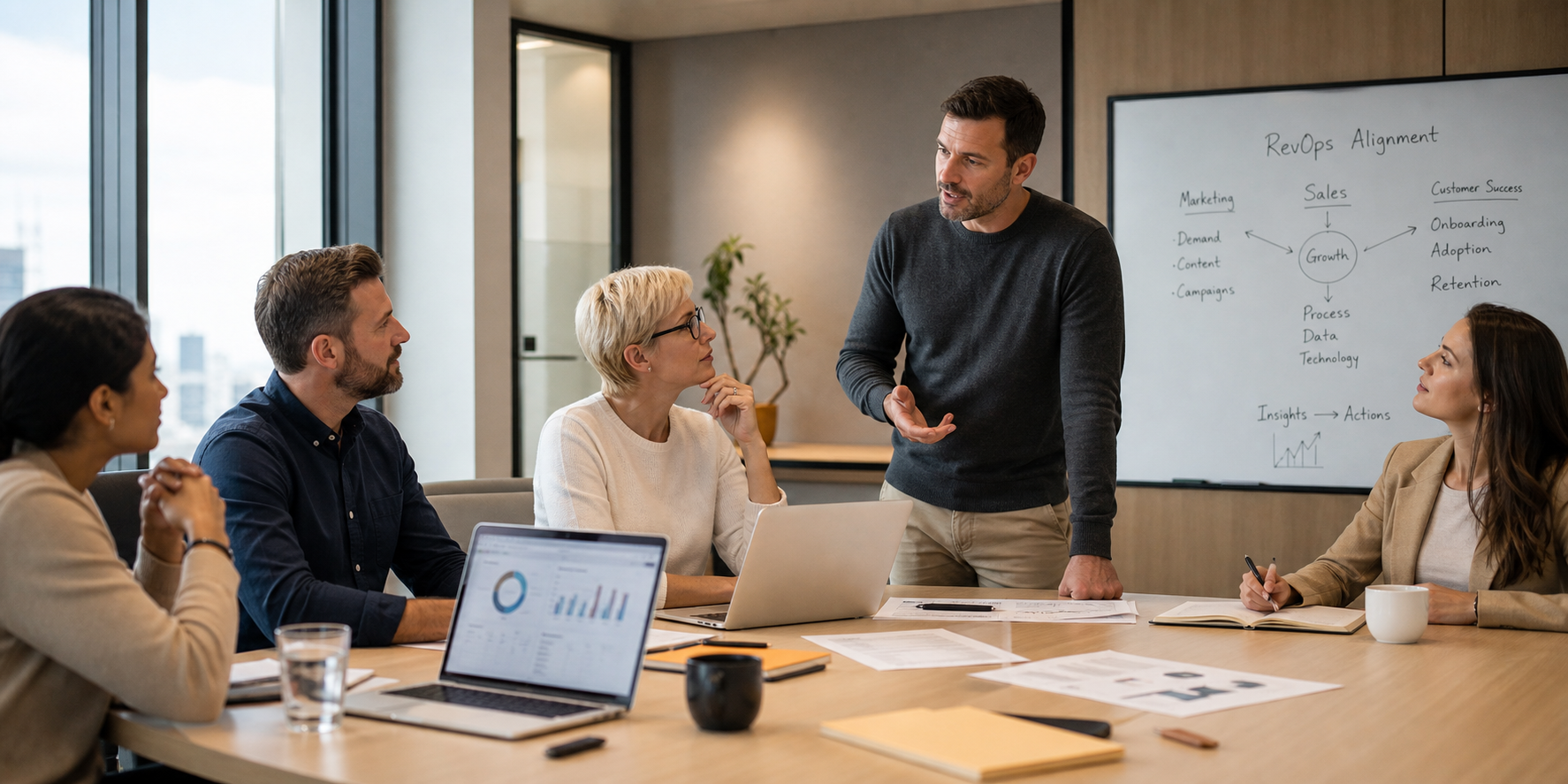 Strategic Leadership Team Collaborating in Modern Office