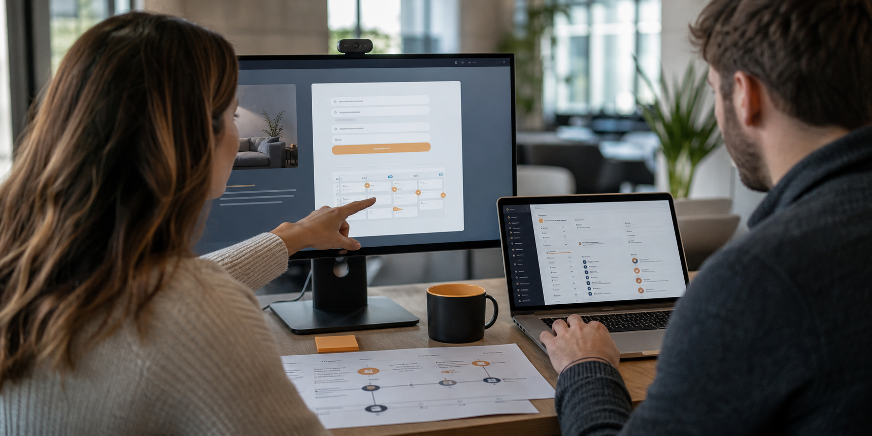 Strategist And Specialist Collaborating At Modern Workstation