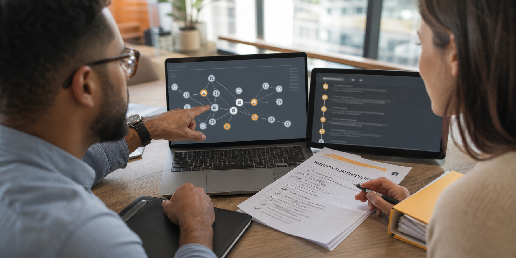 Systems Specialist Verifying Customer Journey On Dual Screens