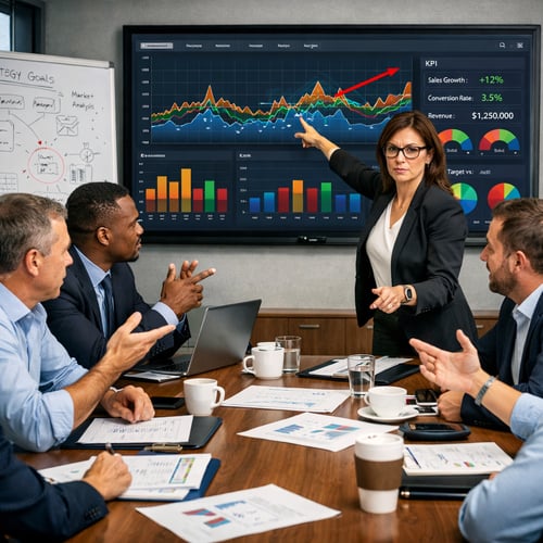 Líderes de operações falando sobre o resultado da empresa