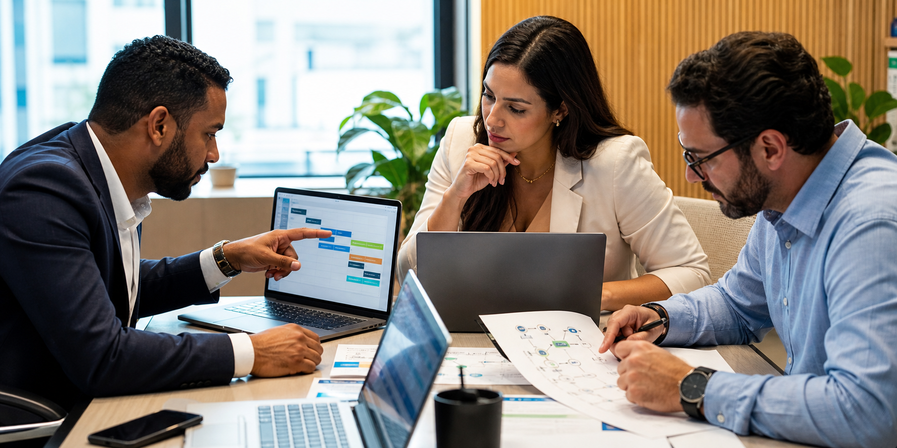 Three Corporate Leaders Analyzing Business Pipeline