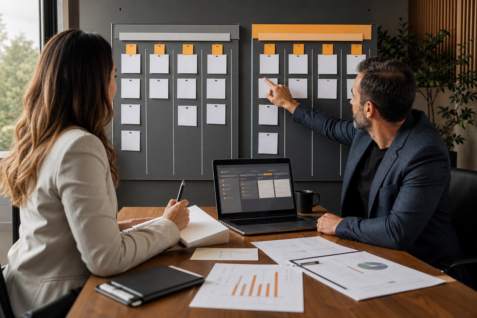 Two Professionals Reviewing CRM Renewal And Acquisition Flows
