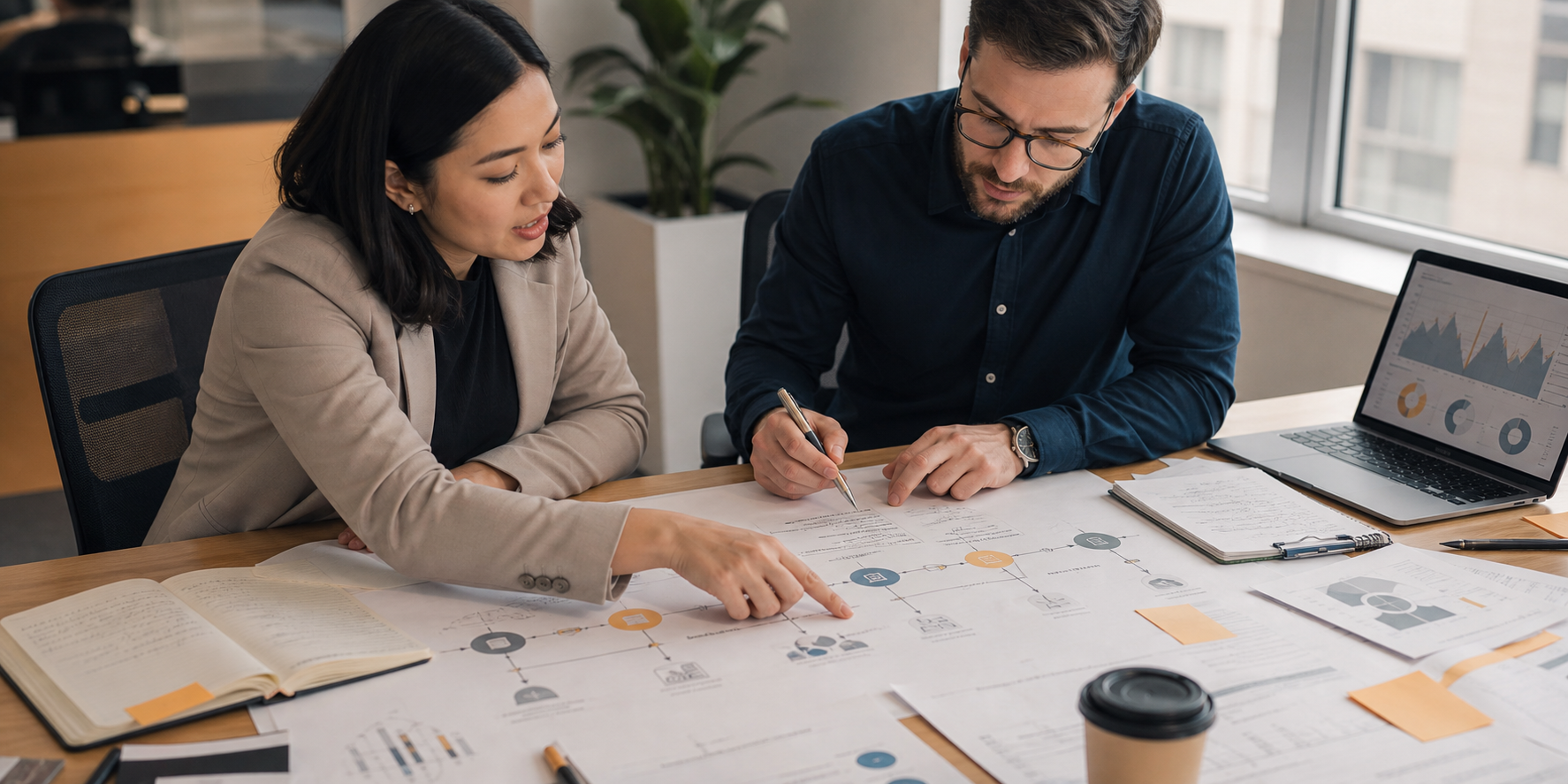 Two Professionals Reviewing Paid Media Journey Map