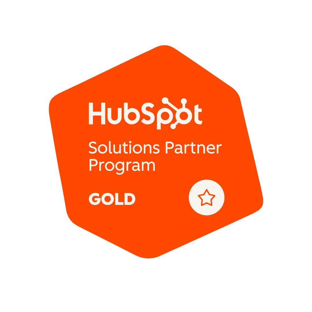 Selo oficial de parceiro Gold do HubSpot Solutions Partner Program